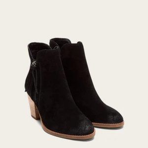 FRYE Black Suede Ankle Heeled Booties